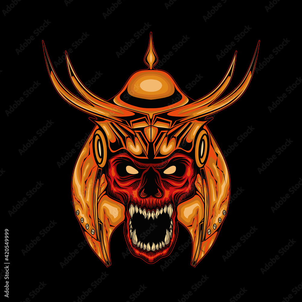 red samurai skull head illustration