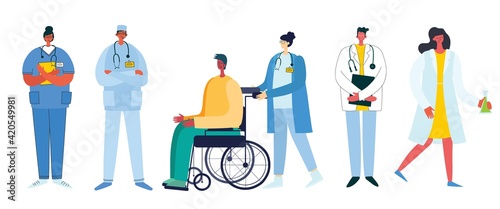 Group of doctors and nurses and medical staff. Medical team concept in flat design people character.