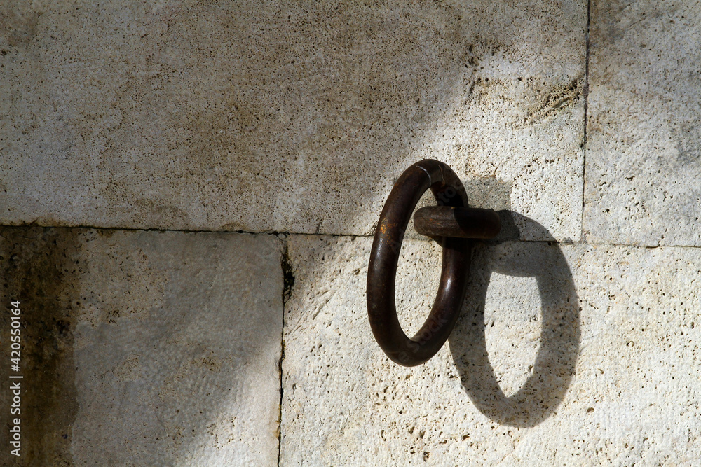 Mooring ring for ships along the Lungotevere walls in Rome Mooring ring for ships along the Lungotevere walls in Rome