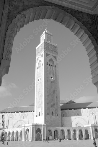 Mosque hassane II in black and white , Casablanca in Morocco photo