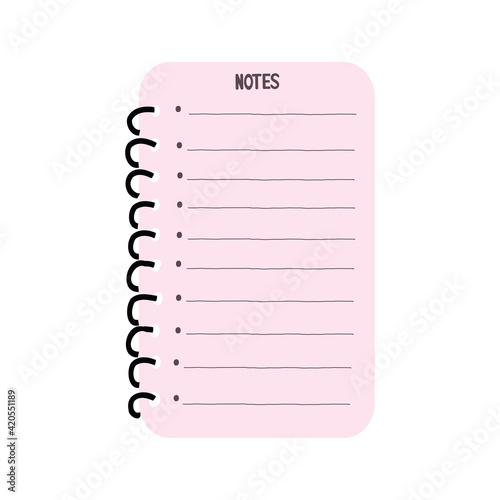 Hand-drawn pink note sheet, space for memo messages on paper sheets. great design for any purpose. Vector. White background. Isolated object. 