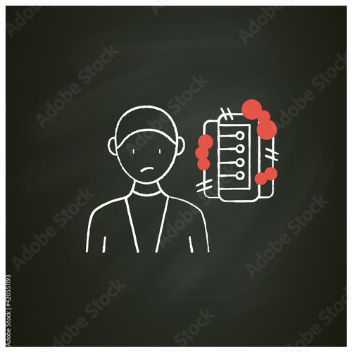 Information pollution chalk icon. Contamination space supply with irrelevant, redundant, and low-value info.Information overload concept.Isolated vector illustration on chalkboard