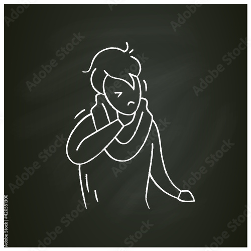 Sore throat chalk icon.Allergy and influenza symptom.Health problem.Isolated vector illustration on chalkboard