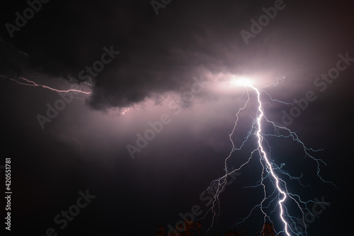 Lightning in the night sky