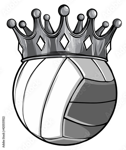 monochromatic Volleyball ball with royal crown. King of sport. Isolated on white. T