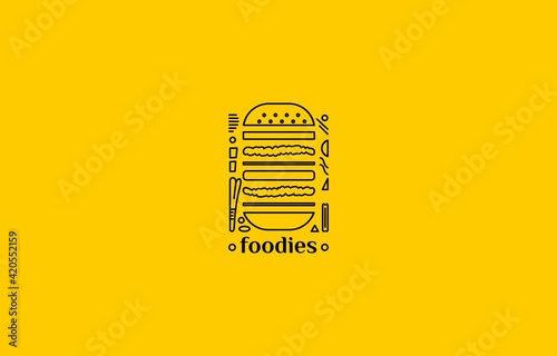 vintage line burger sandwich logo illustration