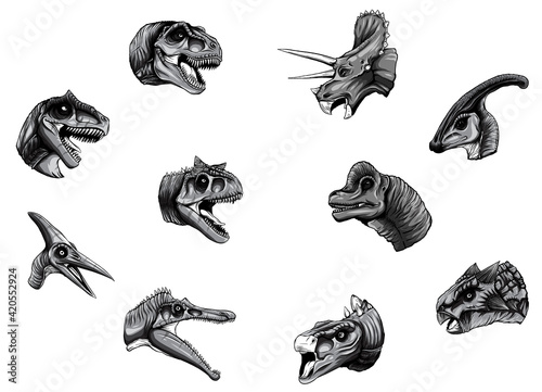 monochromatic dinosaur head collection, with cute colors vector