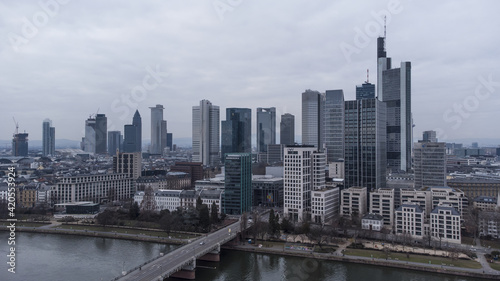 Aerial view over the financial district of Frankfurt Germany - travel photography © 4kclips