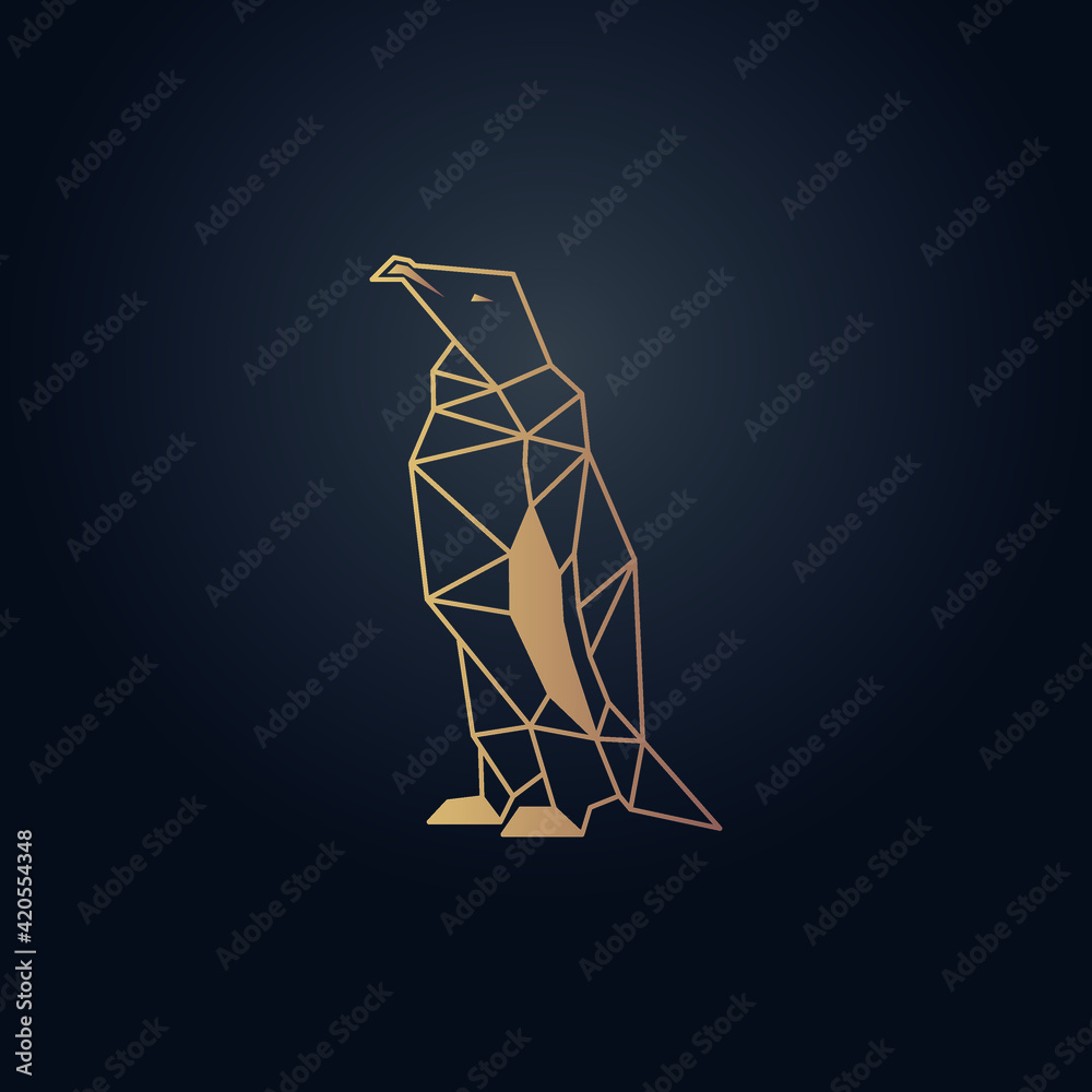 Gold effect origami penguin vector design