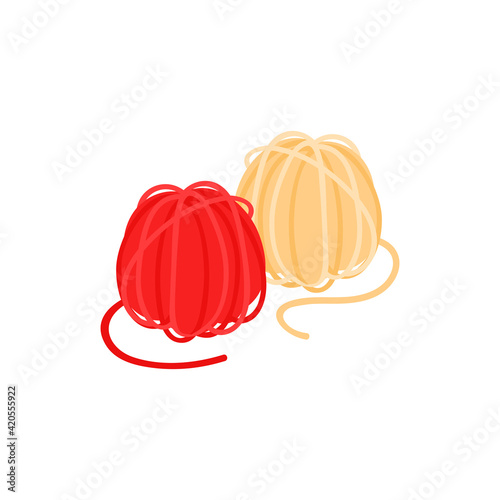 Isometric knitting set with isolated colourful icons and images of human hands with needles and clue vector illustration