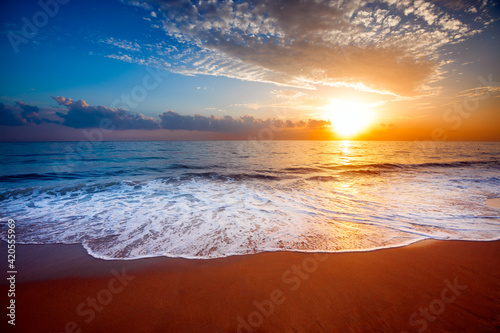 Beautiful sunset sea and tropical beach