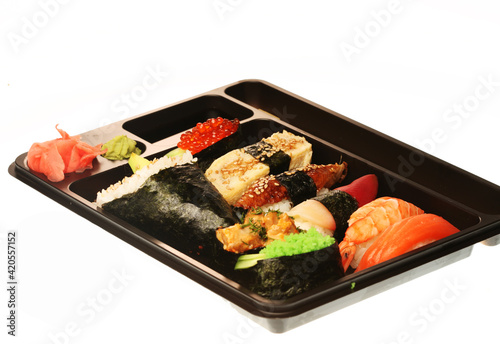 japanese traditional sushi. isolated on white.