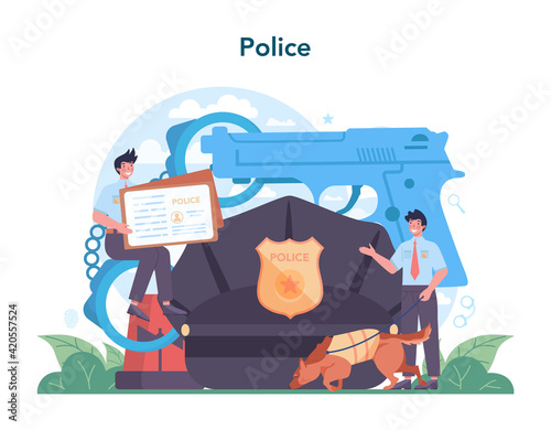 Police officer in uniform. Detective making investigation and interrogation.