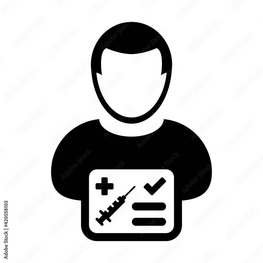 Vaccine card icon vector with male user person profile avatar symbol for medical and healthcare certificate in a glyph pictogram illustration Vaccine card icon vector with male user person profile avatar symbol for medical and healthcare certificate in a glyph pictogram illustration