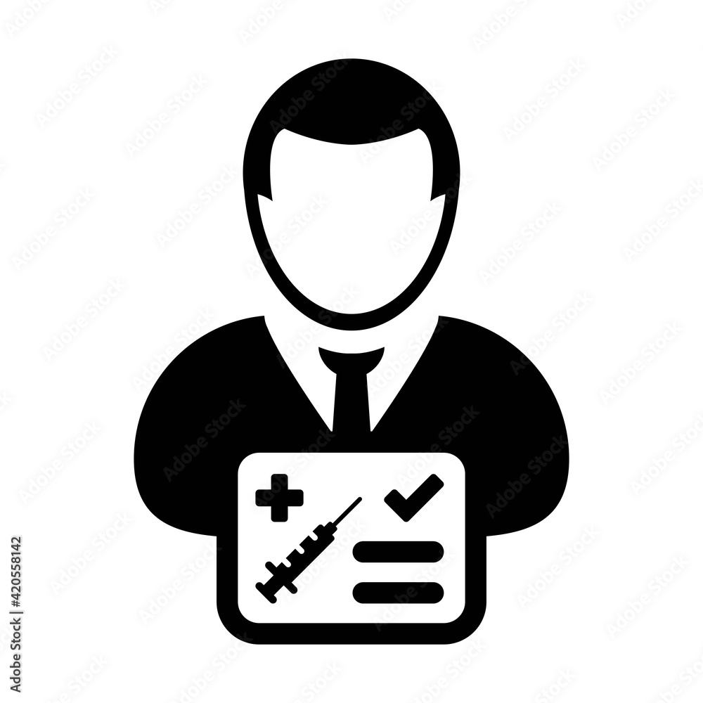 Vaccination card icon vector with male user person profile avatar symbol for medical and healthcare certificate in a glyph pictogram illustration Vaccination card icon vector with male user person profile avatar symbol for medical and healthcare certificate in a glyph pictogram illustration
