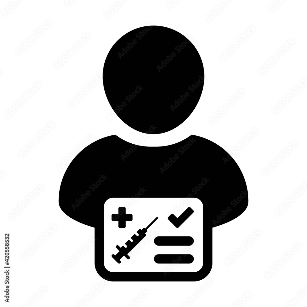Vaccine card icon vector with male user person profile avatar symbol for medical and healthcare certificate in a glyph pictogram illustration Vaccine card icon vector with male user person profile avatar symbol for medical and healthcare certificate in a glyph pictogram illustration