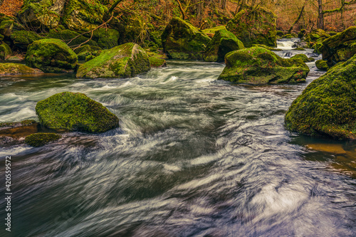 The rapids in the lower reaches of the Prüm near Irrel in the Eifel, Germany..The Irrel waterfalls of the Prüm. photo