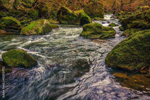 The rapids in the lower reaches of the Pr  m near Irrel in the Eifel  Germany..The Irrel waterfalls of the Pr  m.