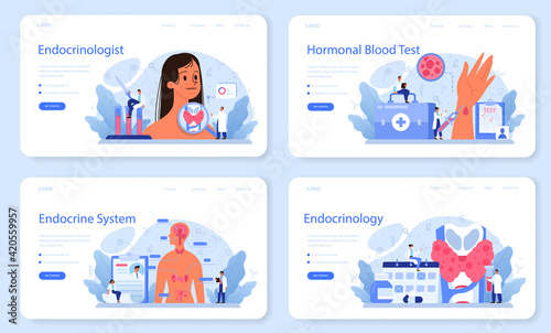 Endocrinologist web banner or landing page set. Thyroid examination.