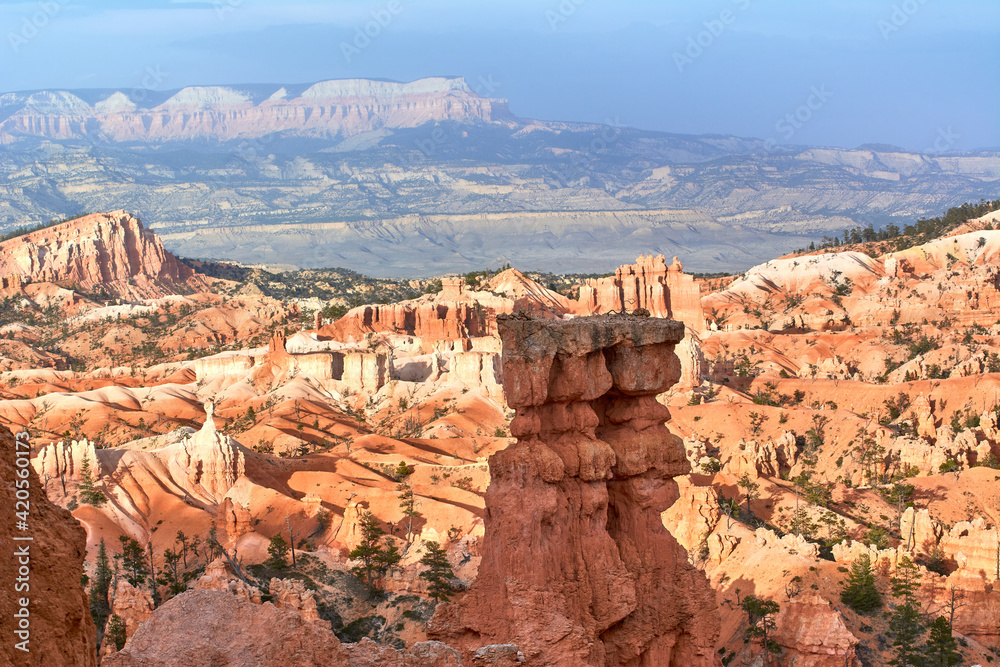 Amazing view of red sandstone hoodoos in Bryce Canyon National Park, Utah, Usa.