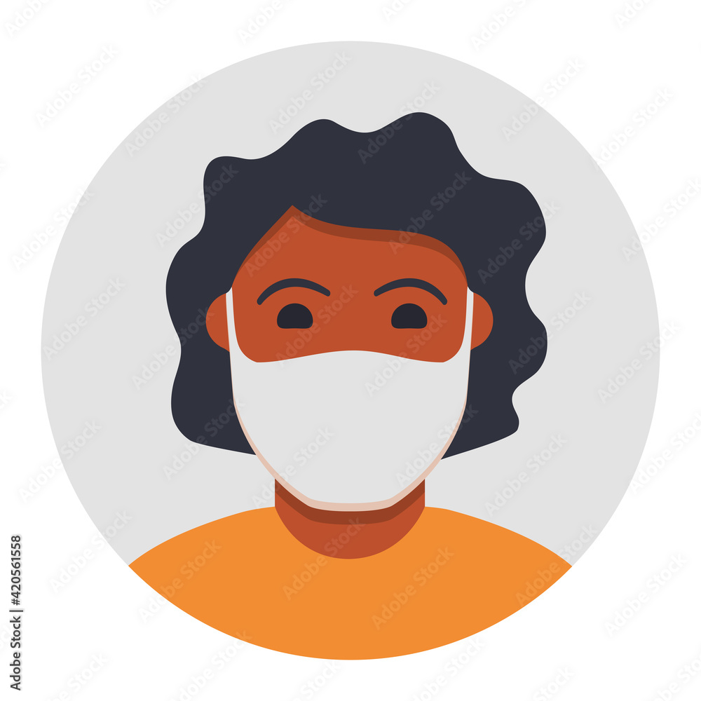 Black man brunette in face mask to prevent disease, flu.African american guy avatar icon. Protection wear from coronavirus.Vector flat. Black man brunette in face mask to prevent disease, flu.African american guy avatar icon. Protection wear from coronavirus.Vector flat.