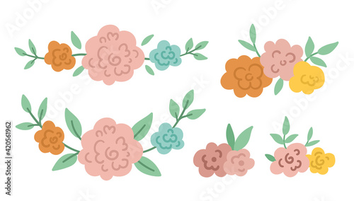 Wallpaper Mural Vector floral horizontal decorative elements set. Collection of flat illustration with rose flowers, leaves, branches. Beautiful spring or summer bouquet isolated on white background. Torontodigital.ca