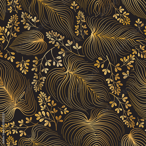 Floral pattern with leaves and flowers in elegant retro chinese style. Abstra...