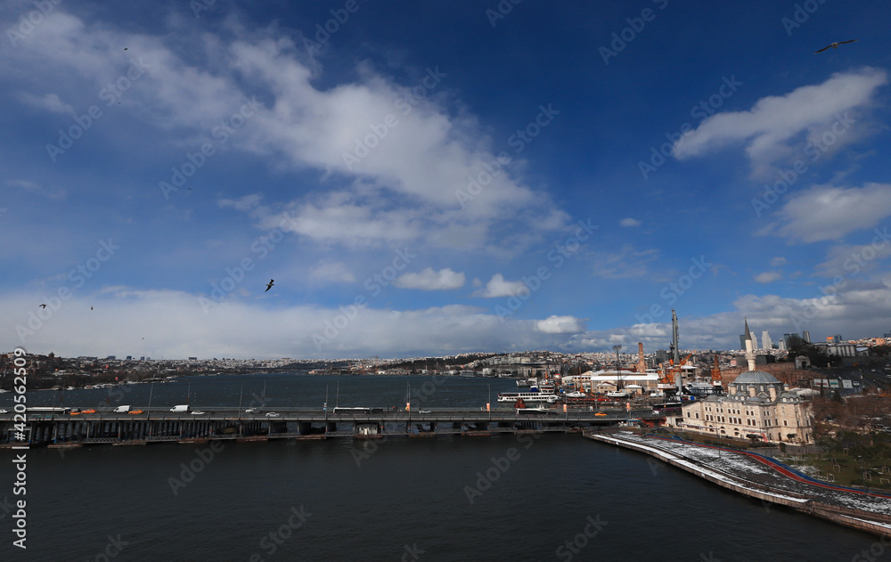 (Istanbul - Turkey - February 23, 2021) Sile Town, reflections in the sea in a cloudy sky.