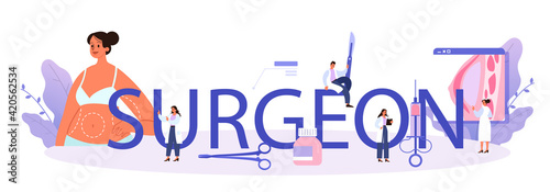 Surgeon typographic header. Idea of body and face correction