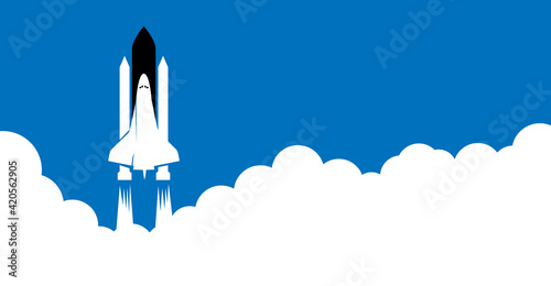 Vector illustration of the launch of space shuttle. Banner with copy space.