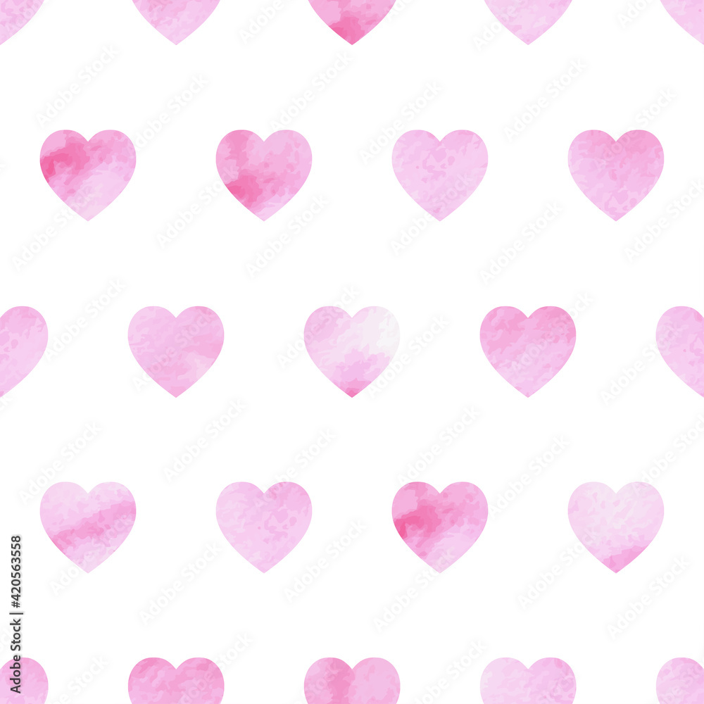 Seamless pattern with watercolor pink hearts on a white background. Seamless pattern with watercolor pink hearts on a white background.