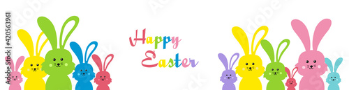 Easter banner. Easter bunny family vector illustration bright and colorful element for design