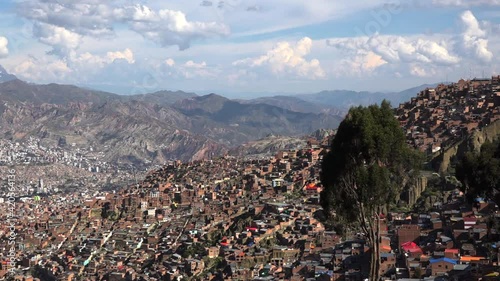 Panorama of bolivian La Paz with modern cable-car road (