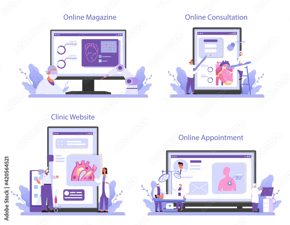 Surgeon online service or platform set. Doctor performing medical operations