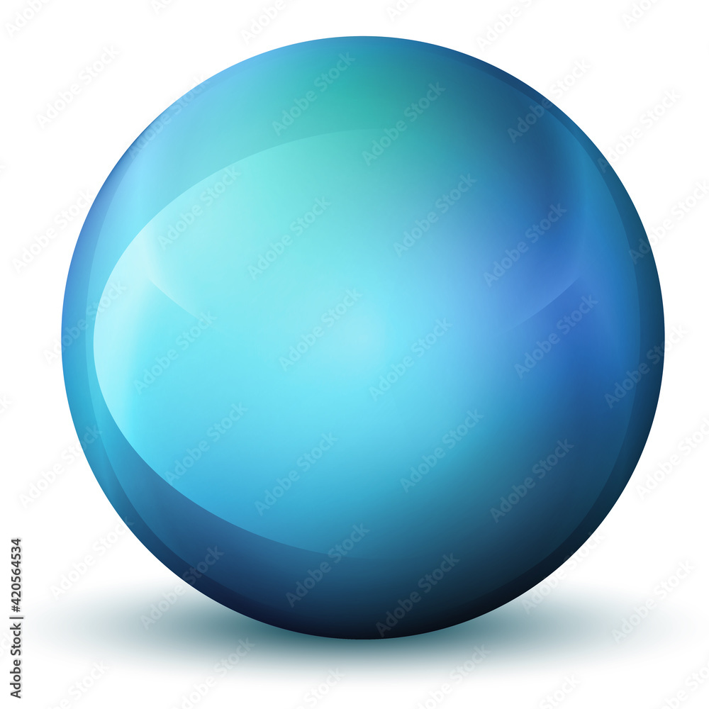 Glass blue ball or precious pearl. Glossy realistic ball, 3D abstract vector illustration highlighted on a white background. Big metal bubble with shadow Glass blue ball or precious pearl. Glossy realistic ball, 3D abstract vector illustration highlighted on a white background. Big metal bubble with shadow