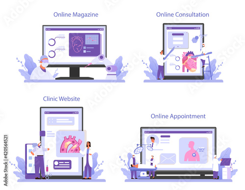 Surgeon online service or platform set. Doctor performing medical operations