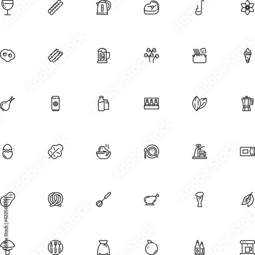 icon vector icon set such as: orange fruit, salt, ice, milk, pan, kitchenware, broken, onion, half, agriculture, engraving, fungus, asparagus, eating, editable, microwave, cap, spicy, red, tenderloin