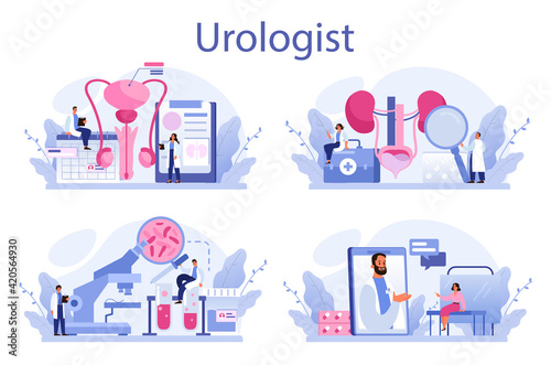 Urologist concept set. Idea of kidney and bladder treatment, hospital care.