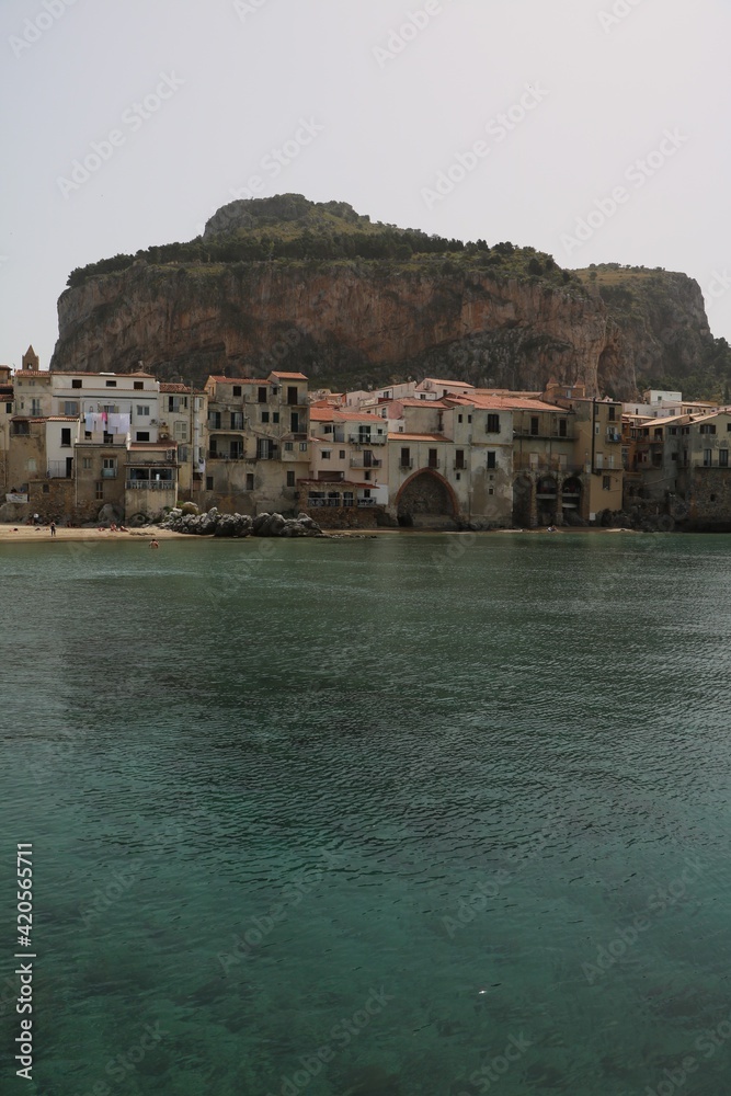 View to Cefalù at the Mediterranean Sea, Sicily Italy