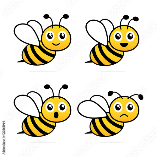 Cute friendly bees set. Cartoon happy flying bees with different emotions. Insect character collection. Vector isolated on white © Віталій Баріда