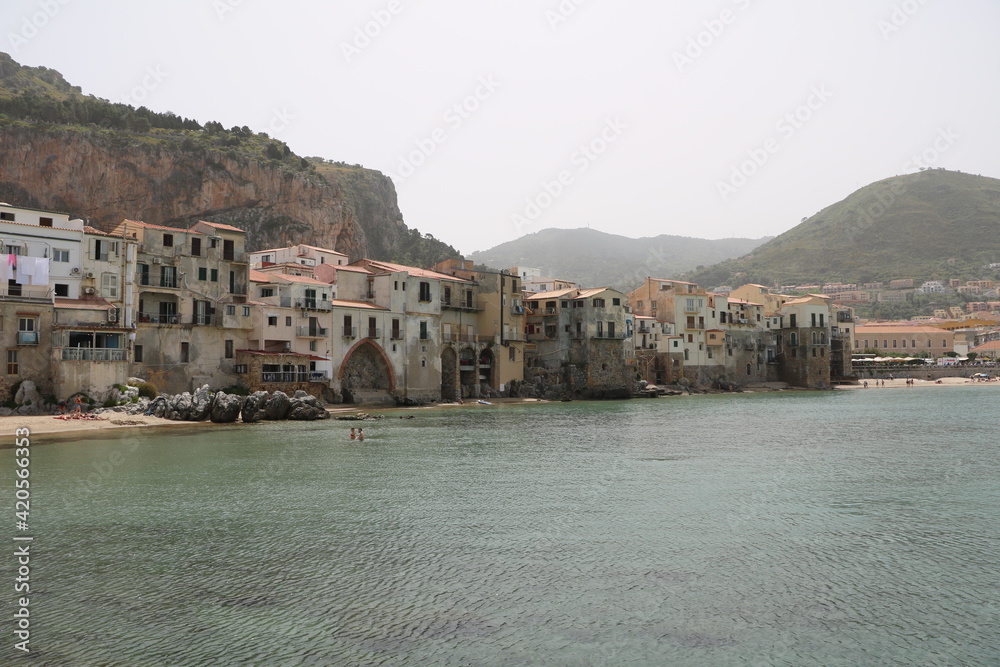 View to Cefalù at the Mediterranean Sea, Sicily Italy