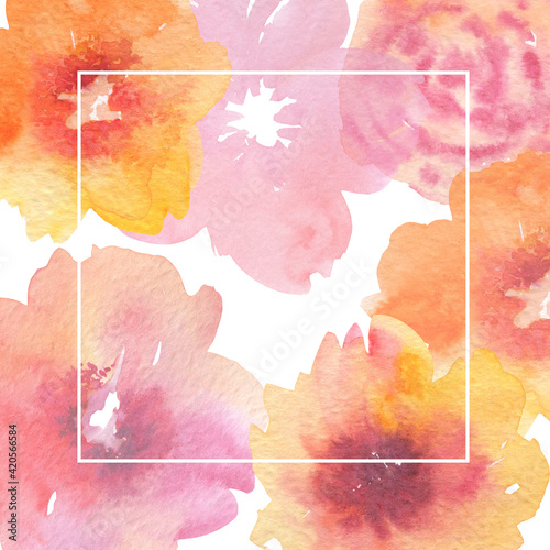 Background, frame from flowers. Watercolor. Design for a greeting card or invitation.