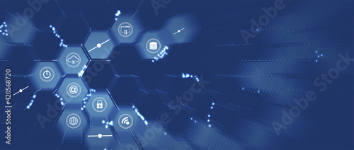 internet digital security technology concept for business background. Lock on circuit board