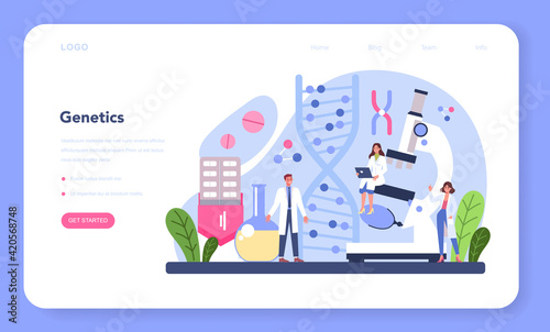 Geneticist web banner or landing page. Medicine and science technology.