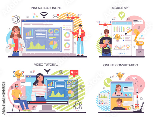 Innovation online service or platform set. Modern production