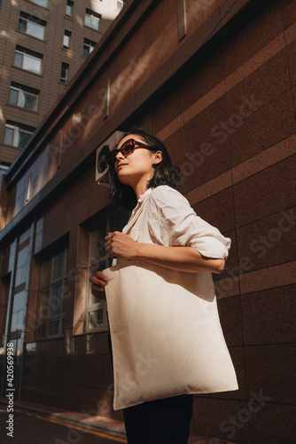 Asian model with eco bag photo