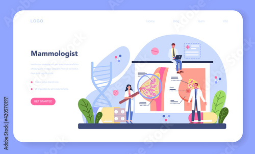Mammologist web banner or landing page. Consultation with doctor