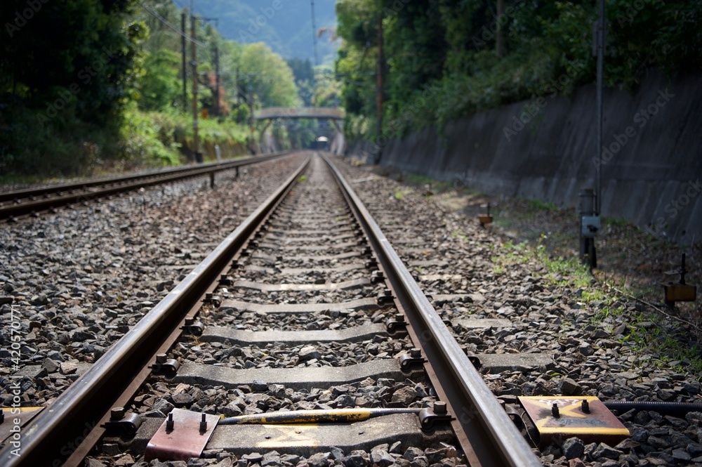 Fototapeta premium Zugschienen Kyoto, Japan