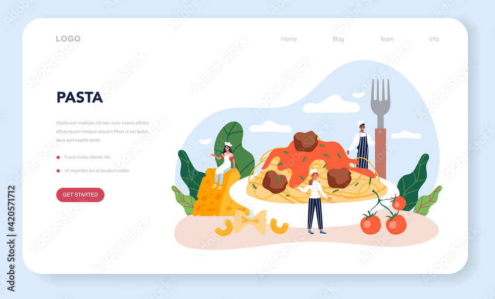 Spaghetti or pasta web banner or landing page. Italian food on the plate.