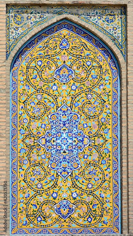 Ceramic tile artwork in Golestan Palace, Tehran, Iran. Qajar period